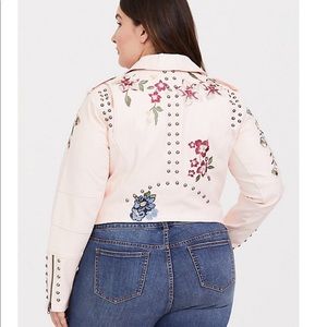 Torrid floral blush leather moto jacket